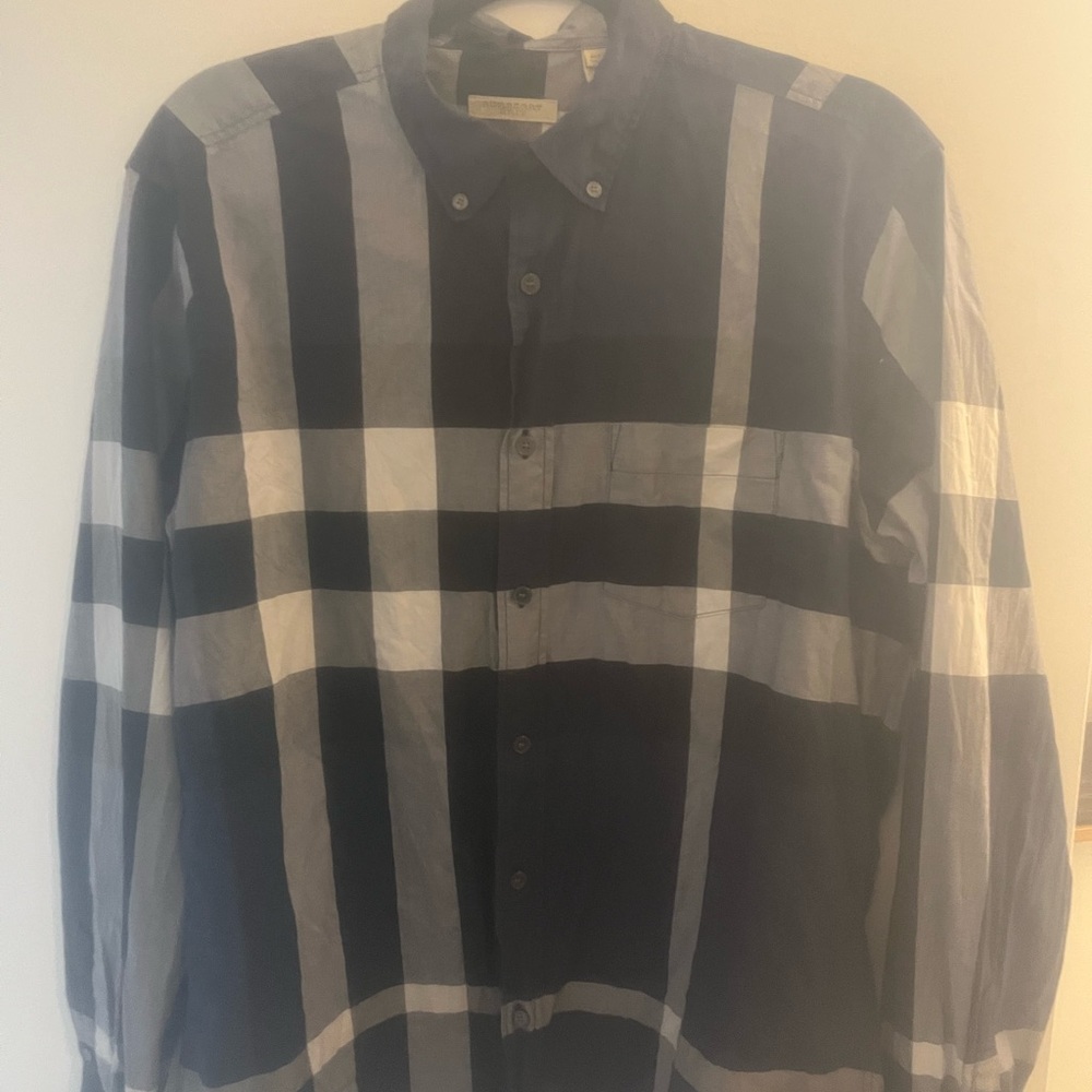 Burberry Navy and Cream Plaid Shirt